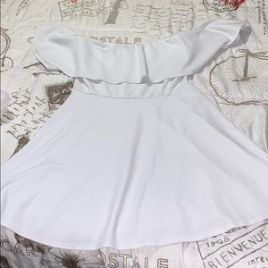 Cute and simple white . off the shoulders dress .